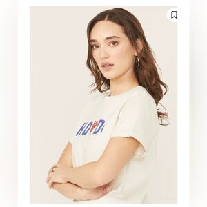 Ivory Graphic Tee with Blue-Red Logo - Women